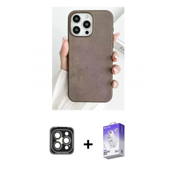 MARSİLYAN™- iPhone 15 Pro Max Kılıf Pusula Modern - Siyah Bilvis 5in1 3D Magic Cam Ekran Koruyucu + PVD Metal Kamera Lens - GI