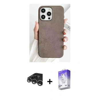 MARSİLYAN™- iPhone 15 Pro Max Kılıf Pusula Modern - Siyah Bilvis 5in1 3D Magic Cam Ekran Koruyucu + Raze Metal Kamera Lens - GS
