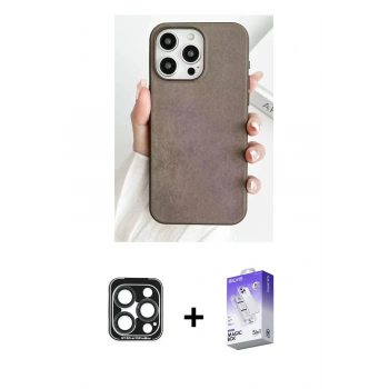 MARSİLYAN™- iPhone 15 Pro Max Kılıf Pusula Modern - Siyah Bilvis 5in1 3D Magic Cam Ekran Koruyucu + PVD Metal Kamera Lens - LT