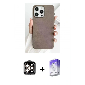 MARSİLYAN™- iPhone 15 Pro Max Kılıf Pusula Modern - Siyah Bilvis 5in1 3D Magic Cam Ekran Koruyucu + PVD Metal Kamera Lens - TU