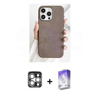 MARSİLYAN™- iPhone 15 Pro Max Kılıf Pusula Modern - Siyah Bilvis 5in1 3D Magic Cam Ekran Koruyucu + PVD Metal Kamera Lens - GS