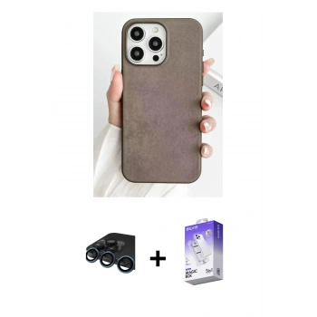 MARSİLYAN™- iPhone 15 Pro Max Kılıf Pusula Modern - Siyah Bilvis 5in1 3D Magic Cam Ekran Koruyucu + Raze Metal Kamera Lens - LT