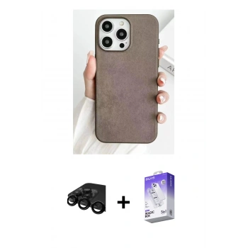 MARSİLYAN™- iPhone 15 Pro Max Kılıf Pusula Modern - Siyah Bilvis 5in1 3D Magic Cam Ekran Koruyucu + Raze Metal Kamera Lens - SH