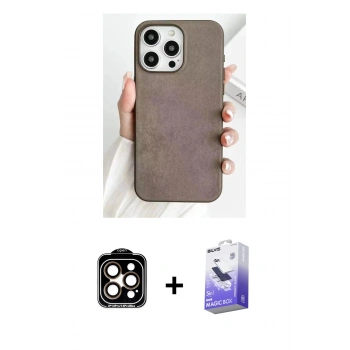 MARSİLYAN™- iPhone 15 Pro Max Kılıf Pusula Modern - Siyah Bilvis 5in1 5D Magic Hayalet Cam Ekran Koruyucu + PVD Metal Kamera Lens - TU