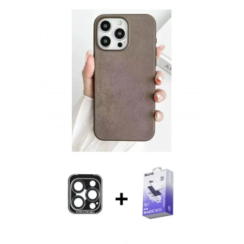 MARSİLYAN™- iPhone 15 Pro Max Kılıf Pusula Modern - Siyah Bilvis 5in1 5D Magic Hayalet Cam Ekran Koruyucu + PVD Metal Kamera Lens - LT