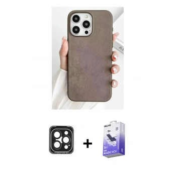 MARSİLYAN™- iPhone 15 Pro Max Kılıf Pusula Modern - Siyah Bilvis 5in1 5D Magic Hayalet Cam Ekran Koruyucu + PVD Metal Kamera Lens - SH