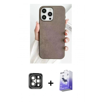 MARSİLYAN™- iPhone 15 Pro Max Kılıf Pusula Modern - Siyah Bilvis 5in1 5D Magic Hayalet Cam Ekran Koruyucu + PVD Metal Kamera Lens - GI