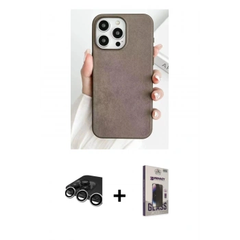 MARSİLYAN™- iPhone 15 Pro Max Kılıf Pusula Modern - Siyah Bilvis Hayalet Cam Ekran Koruyucu + Raze Metal Kamera Lens - GS