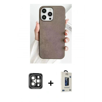 MARSİLYAN™- iPhone 15 Pro Max Kılıf Pusula Modern - Siyah Bilvis Hayalet Cam Ekran Koruyucu + PVD Metal Kamera Lens - GI