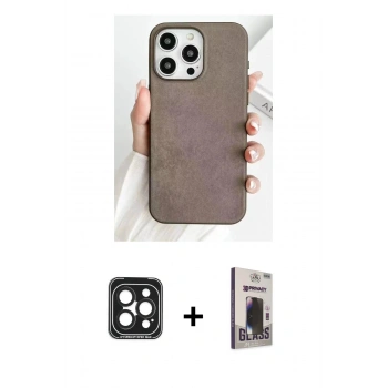 MARSİLYAN™- iPhone 15 Pro Max Kılıf Pusula Modern - Siyah Bilvis Hayalet Cam Ekran Koruyucu + PVD Metal Kamera Lens - SH