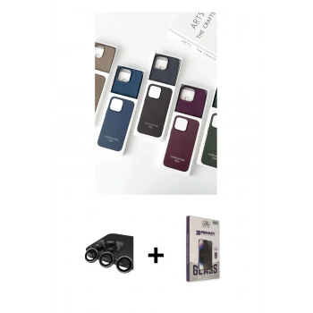 MARSİLYAN™- iPhone 15 Pro Max Kılıf Pusula Modern - Siyah Bilvis Hayalet Cam Ekran Koruyucu + Raze Metal Kamera Lens - TMGI