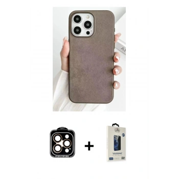 MARSİLYAN™- iPhone 15 Pro Max Kılıf Pusula Modern - Siyah Bilvis Hayalet Cam Ekran Koruyucu + PVD Metal Kamera Lens - TU
