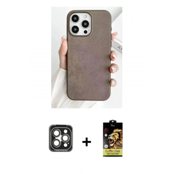 MARSİLYAN™- iPhone 15 Pro Max Kılıf Pusula Modern - Siyah Buffer Cam Ekran Koruyucu + PVD Metal Kamera Lens - GI