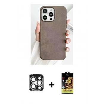 MARSİLYAN™- iPhone 15 Pro Max Kılıf Pusula Modern - Siyah Buffer Cam Ekran Koruyucu + PVD Metal Kamera Lens - GS