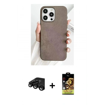 MARSİLYAN™- iPhone 15 Pro Max Kılıf Pusula Modern - Siyah Buffer Cam Ekran Koruyucu + Raze Metal Kamera Lens - SH