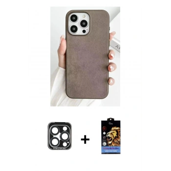 MARSİLYAN™- iPhone 15 Pro Max Kılıf Pusula Modern - Siyah Buffer Hayalet Cam Ekran Koruyucu + PVD Metal Kamera Lens - LT