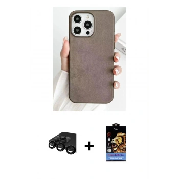 MARSİLYAN™- iPhone 15 Pro Max Kılıf Pusula Modern - Siyah Buffer Hayalet Cam Ekran Koruyucu + Raze Metal Kamera Lens - SH