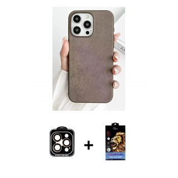 MARSİLYAN™- iPhone 15 Pro Max Kılıf Pusula Modern - Siyah Buffer Hayalet Cam Ekran Koruyucu + PVD Metal Kamera Lens - TU