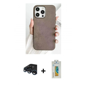 MARSİLYAN™- iPhone 15 Pro Max Kılıf Pusula Modern - Siyah Polymer Nano Ekran Koruyucu + Raze Metal Kamera Lens - LT
