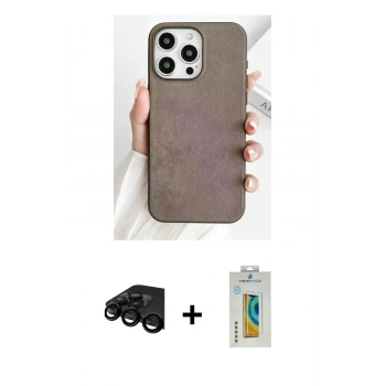 MARSİLYAN™- iPhone 15 Pro Max Kılıf Pusula Modern - Siyah Polymer Nano Ekran Koruyucu + Raze Metal Kamera Lens - SH