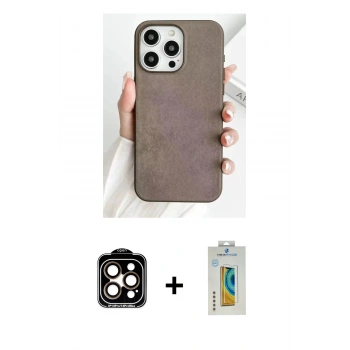 MARSİLYAN™- iPhone 15 Pro Max Kılıf Pusula Modern - Siyah Polymer Nano Ekran Koruyucu + PVD Metal Kamera Lens - TU