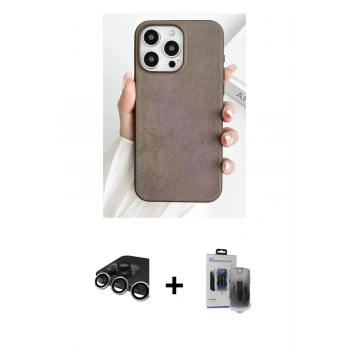 MARSİLYAN™- iPhone 15 Pro Max Kılıf Pusula Modern - Siyah Vanessa Magic Hayalet Cam + Raze Metal Kamera Lens - GS