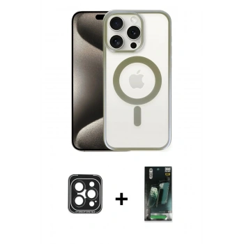 MARSİLYAN™- iPhone 15 Pro Max Kılıf Siluet Çizgi Serisi - Siyah 360 Mat Full Body Arka Koruyucu + PVD Metal Kamera Lens - SH