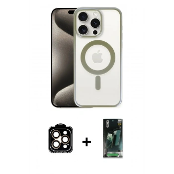 MARSİLYAN™- iPhone 15 Pro Max Kılıf Siluet Çizgi Serisi - Siyah 360 Mat Full Body Arka Koruyucu + PVD Metal Kamera Lens - TU