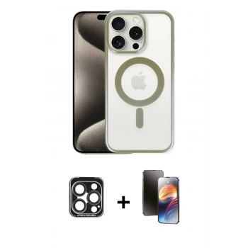 MARSİLYAN™- iPhone 15 Pro Max Kılıf Siluet Çizgi Serisi - Siyah 3D Antistatik Mat Seramik Nano Ekran Koruyucu + PVD Metal Kamera Lens - LT