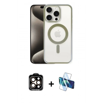 MARSİLYAN™- iPhone 15 Pro Max Kılıf Siluet Çizgi Serisi - Siyah 3D Antistatik Seramik Nano Ekran Koruyucu + PVD Metal Kamera Lens - TU