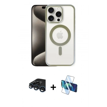MARSİLYAN™- iPhone 15 Pro Max Kılıf Siluet Çizgi Serisi - Siyah 3D Antistatik Seramik Nano Ekran Koruyucu + Raze Metal Kamera Lens - LT