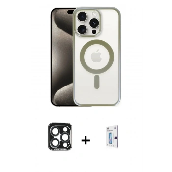 MARSİLYAN™- iPhone 15 Pro Max Kılıf Siluet Çizgi Serisi - Siyah Bilvis 0.18mm Plus Cam Ekran Koruyucu + PVD Metal Kamera Lens - LT