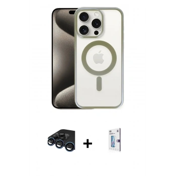 MARSİLYAN™- iPhone 15 Pro Max Kılıf Siluet Çizgi Serisi - Siyah Bilvis 0.18mm Plus Cam Ekran Koruyucu + Raze Metal Kamera Lens - LT