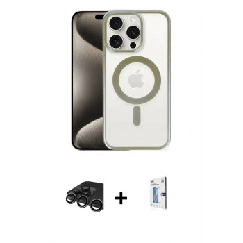 MARSİLYAN™- iPhone 15 Pro Max Kılıf Siluet Çizgi Serisi - Siyah Bilvis 0.18mm Plus Cam Ekran Koruyucu + Raze Metal Kamera Lens - TMGI