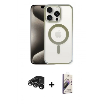 MARSİLYAN™- iPhone 15 Pro Max Kılıf Siluet Çizgi Serisi - Siyah Bilvis 3D Mat Cam Ekran Koruyucu + Raze Metal Kamera Lens - GS