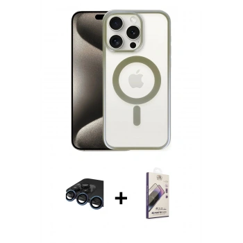 MARSİLYAN™- iPhone 15 Pro Max Kılıf Siluet Çizgi Serisi - Siyah Bilvis 3D Mat Cam Ekran Koruyucu + Raze Metal Kamera Lens - LT