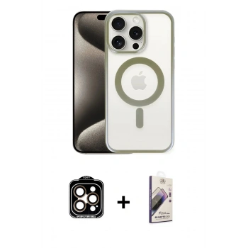 MARSİLYAN™- iPhone 15 Pro Max Kılıf Siluet Çizgi Serisi - Siyah Bilvis 3D Mat Cam Ekran Koruyucu + PVD Metal Kamera Lens - TU