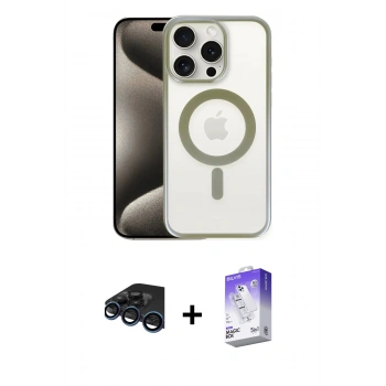 MARSİLYAN™- iPhone 15 Pro Max Kılıf Siluet Çizgi Serisi - Siyah Bilvis 5in1 3D Magic Cam Ekran Koruyucu + Raze Metal Kamera Lens - LT