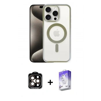 MARSİLYAN™- iPhone 15 Pro Max Kılıf Siluet Çizgi Serisi - Siyah Bilvis 5in1 3D Magic Cam Ekran Koruyucu + PVD Metal Kamera Lens - TU