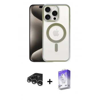 MARSİLYAN™- iPhone 15 Pro Max Kılıf Siluet Çizgi Serisi - Siyah Bilvis 5in1 3D Magic Cam Ekran Koruyucu + Raze Metal Kamera Lens - GS