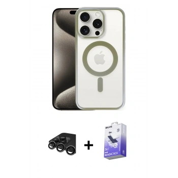 MARSİLYAN™- iPhone 15 Pro Max Kılıf Siluet Çizgi Serisi - Siyah Bilvis 5in1 5D Magic Hayalet Cam Ekran Koruyucu + Raze Metal Kamera Lens - TMGI