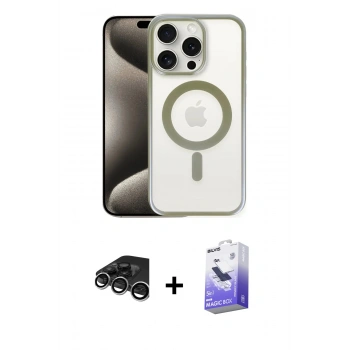 MARSİLYAN™- iPhone 15 Pro Max Kılıf Siluet Çizgi Serisi - Siyah Bilvis 5in1 5D Magic Hayalet Cam Ekran Koruyucu + Raze Metal Kamera Lens - GS
