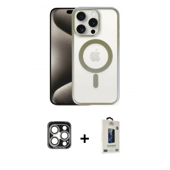 MARSİLYAN™- iPhone 15 Pro Max Kılıf Siluet Çizgi Serisi - Siyah Bilvis Hayalet Cam Ekran Koruyucu + PVD Metal Kamera Lens - GS