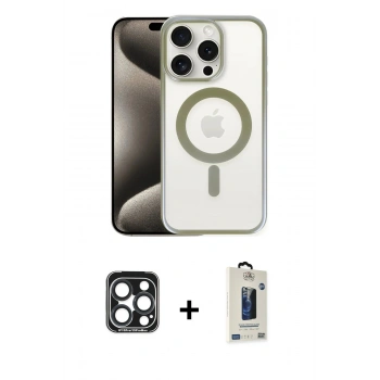 MARSİLYAN™- iPhone 15 Pro Max Kılıf Siluet Çizgi Serisi - Siyah Bilvis Hayalet Cam Ekran Koruyucu + PVD Metal Kamera Lens - LT