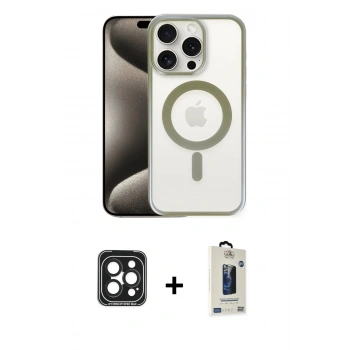 MARSİLYAN™- iPhone 15 Pro Max Kılıf Siluet Çizgi Serisi - Siyah Bilvis Hayalet Cam Ekran Koruyucu + PVD Metal Kamera Lens - SH