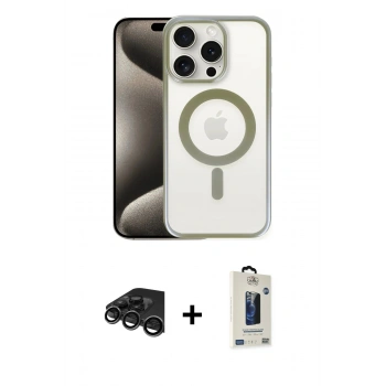 MARSİLYAN™- iPhone 15 Pro Max Kılıf Siluet Çizgi Serisi - Siyah Bilvis Hayalet Cam Ekran Koruyucu + Raze Metal Kamera Lens - TMGI