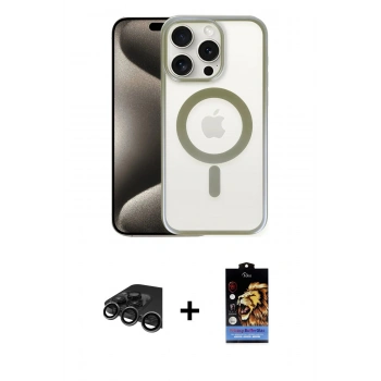 MARSİLYAN™- iPhone 15 Pro Max Kılıf Siluet Çizgi Serisi - Siyah Buffer Hayalet Cam Ekran Koruyucu + Raze Metal Kamera Lens - TMGI