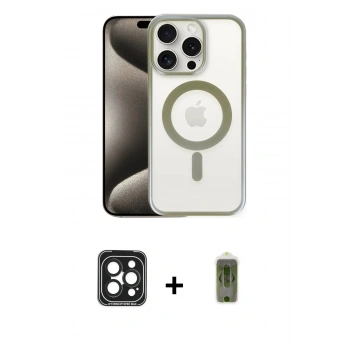 MARSİLYAN™- iPhone 15 Pro Max Kılıf Siluet Çizgi Serisi - Siyah Joko Magic 5D Hayalet Cam + PVD Metal Kamera Lens - SH