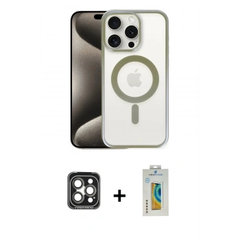 MARSİLYAN™- iPhone 15 Pro Max Kılıf Siluet Çizgi Serisi - Siyah Polymer Nano Ekran Koruyucu + PVD Metal Kamera Lens - GI