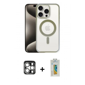 MARSİLYAN™- iPhone 15 Pro Max Kılıf Siluet Çizgi Serisi - Siyah Polymer Nano Ekran Koruyucu + PVD Metal Kamera Lens - GS